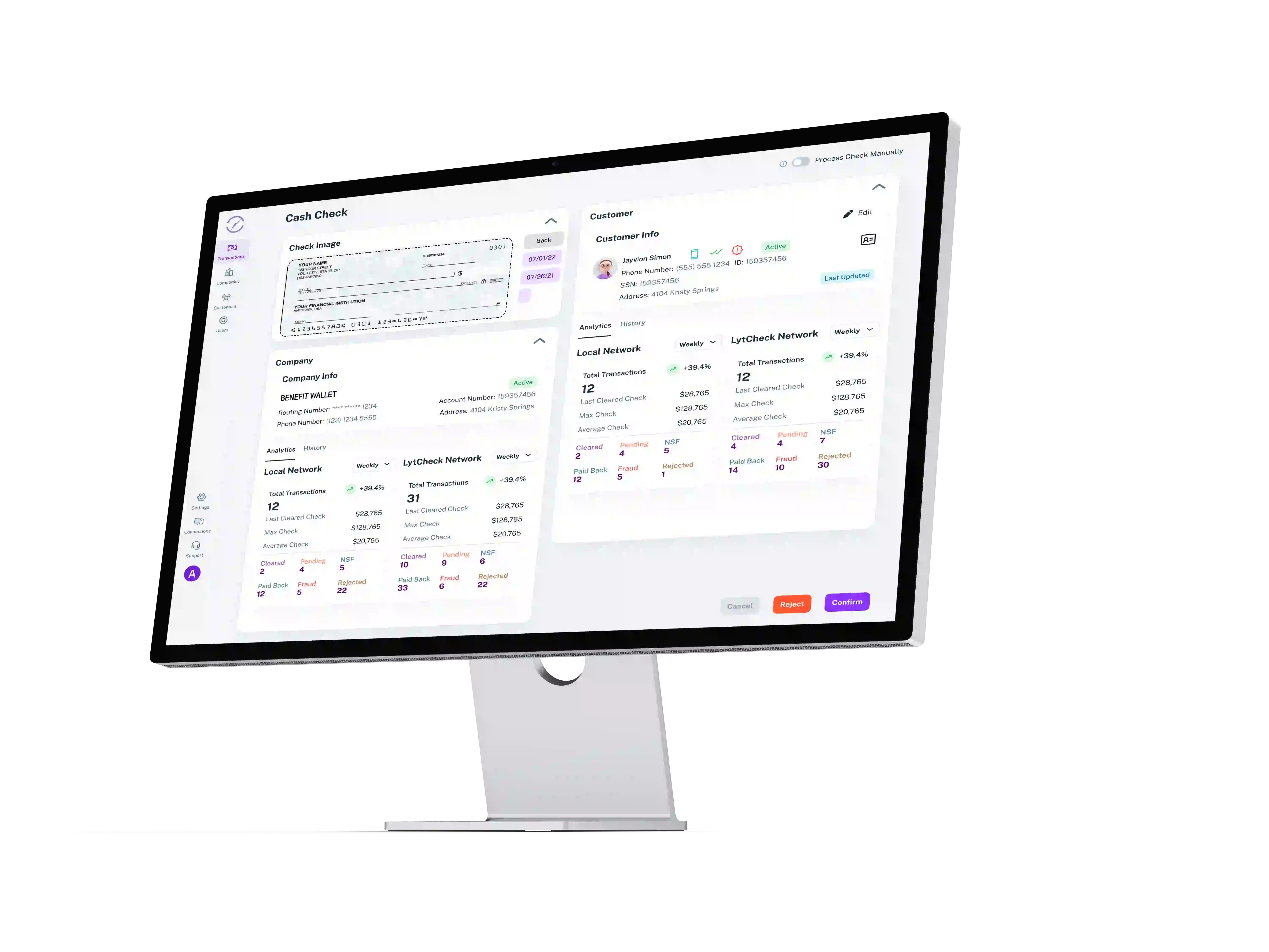 Secure LytCheck portal with encrypted customer records